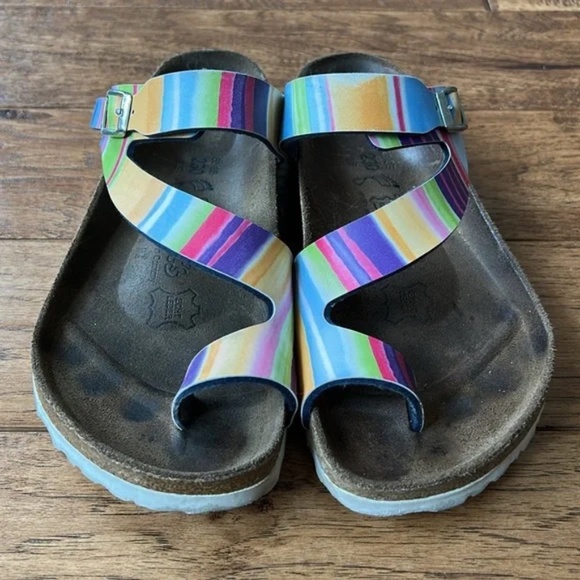 Birkenstock Birki’s Sandals Multicolor Rainbow Stripe Womens Size 5 - Picture 3 of 10